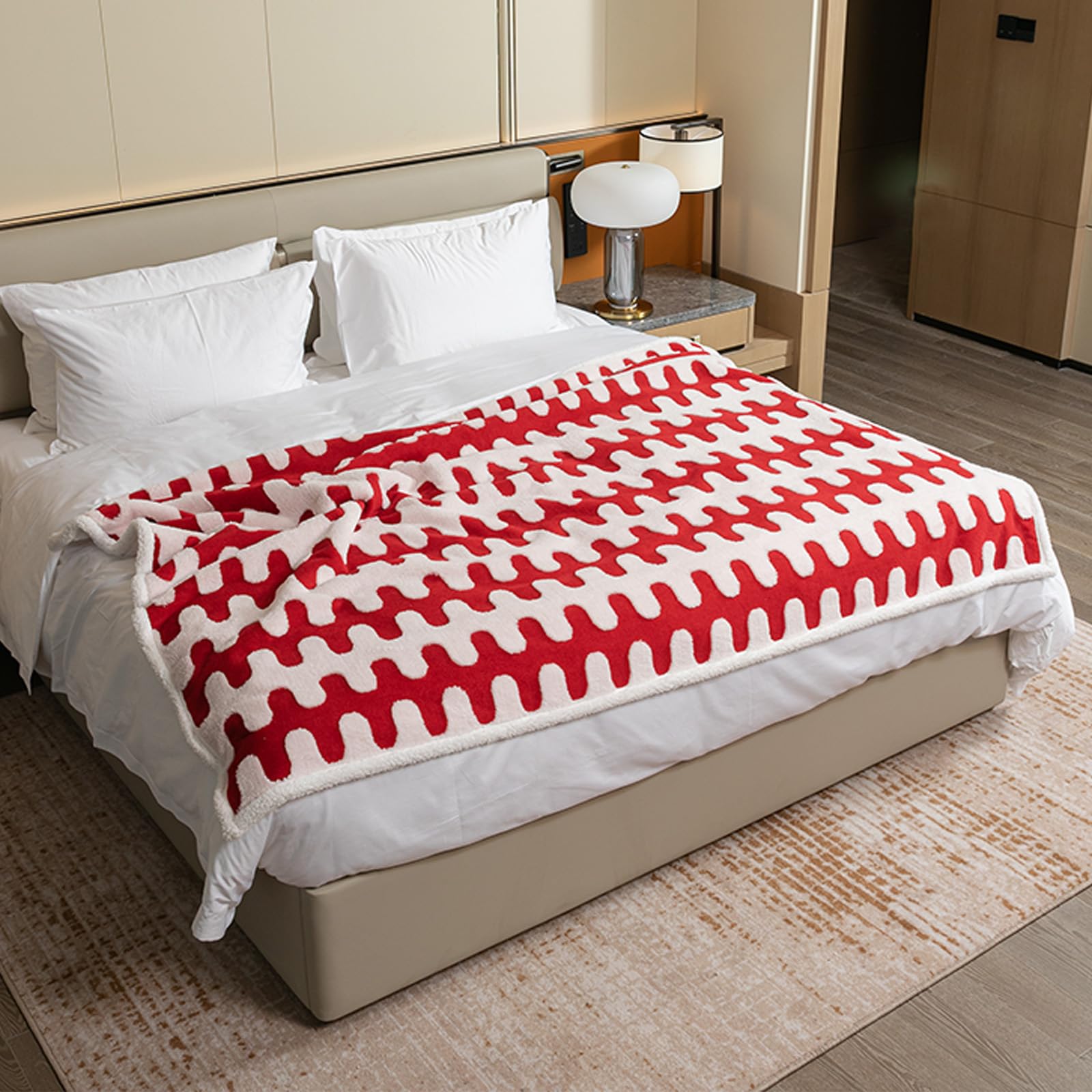 Maidewow waterproof pet blanket red wave xl on sofa protects furniture from spills.
