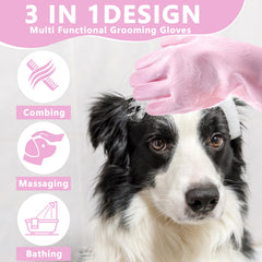 Maiiu gloves pink five-finger design for secure, comfortable pet bathing.