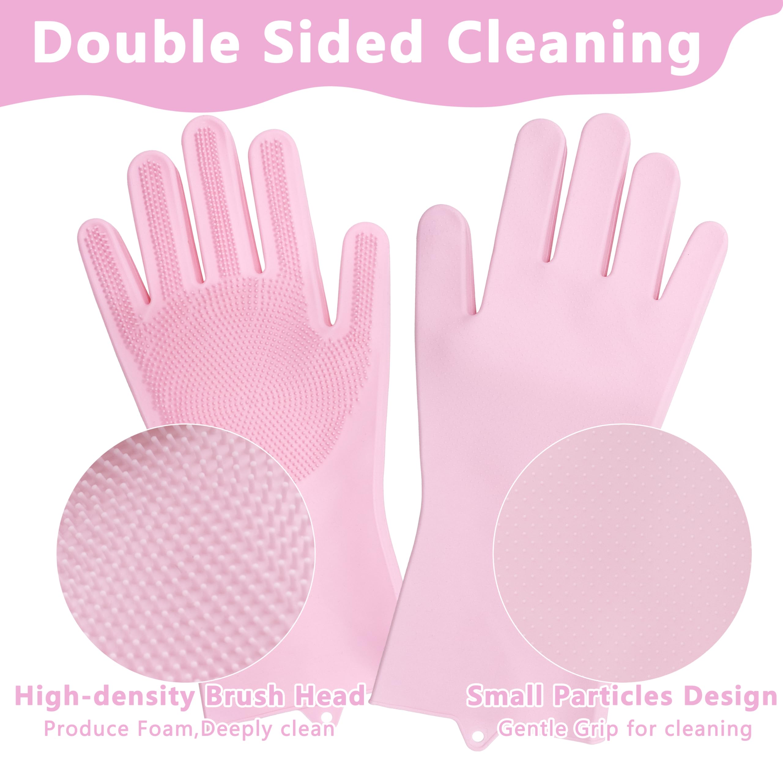 Maiiu pink heat-resistant silicone gloves reduce pet scratches during bath.
