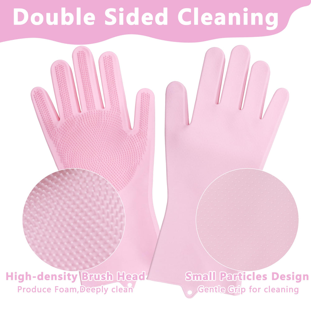 Maiiu pink heat-resistant silicone gloves reduce pet scratches during bath.