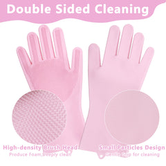 Maiiu pink heat-resistant silicone gloves reduce pet scratches during bath.