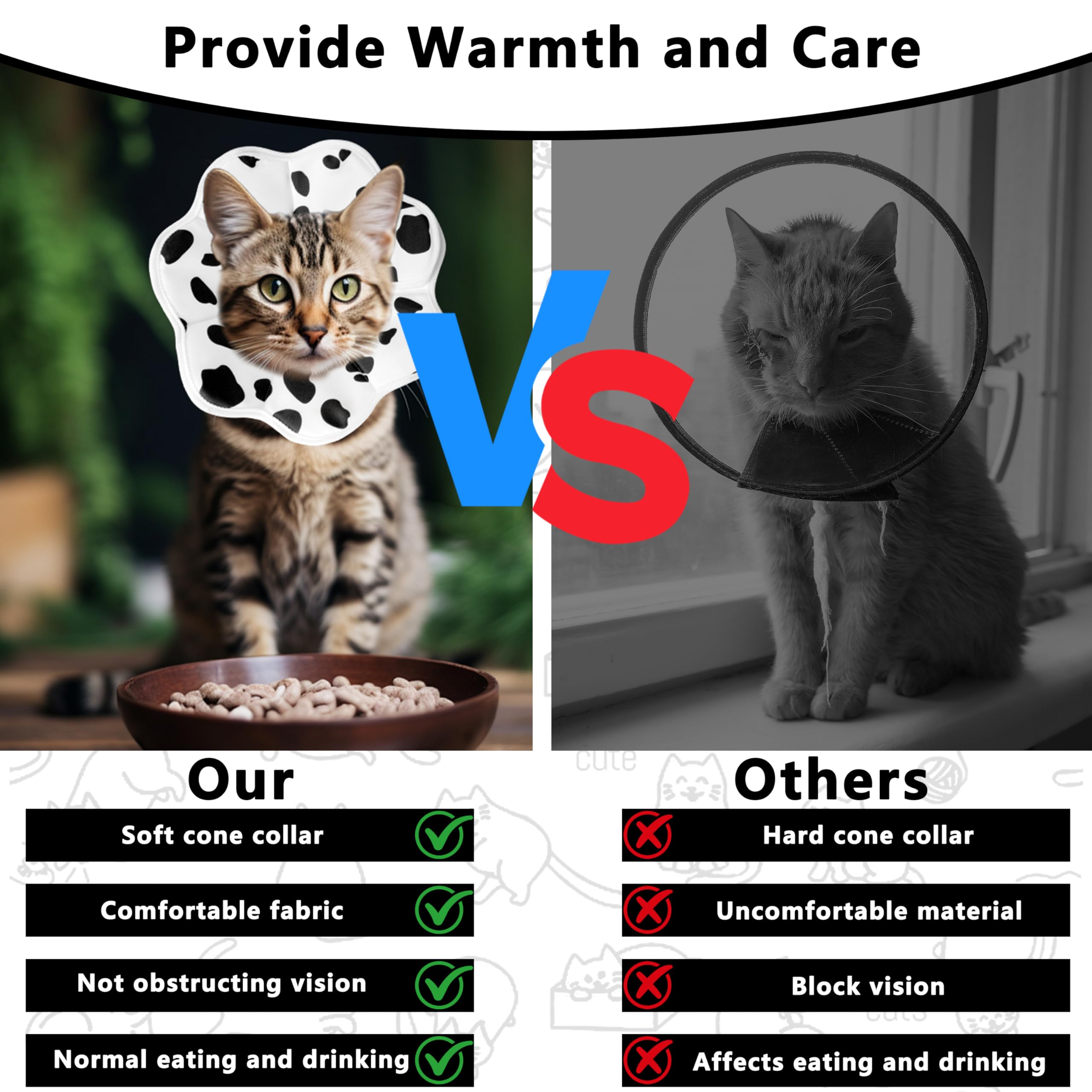 Maiiu soft adjustable cat cone collar milk x-small size chart reference aids proper fitting.