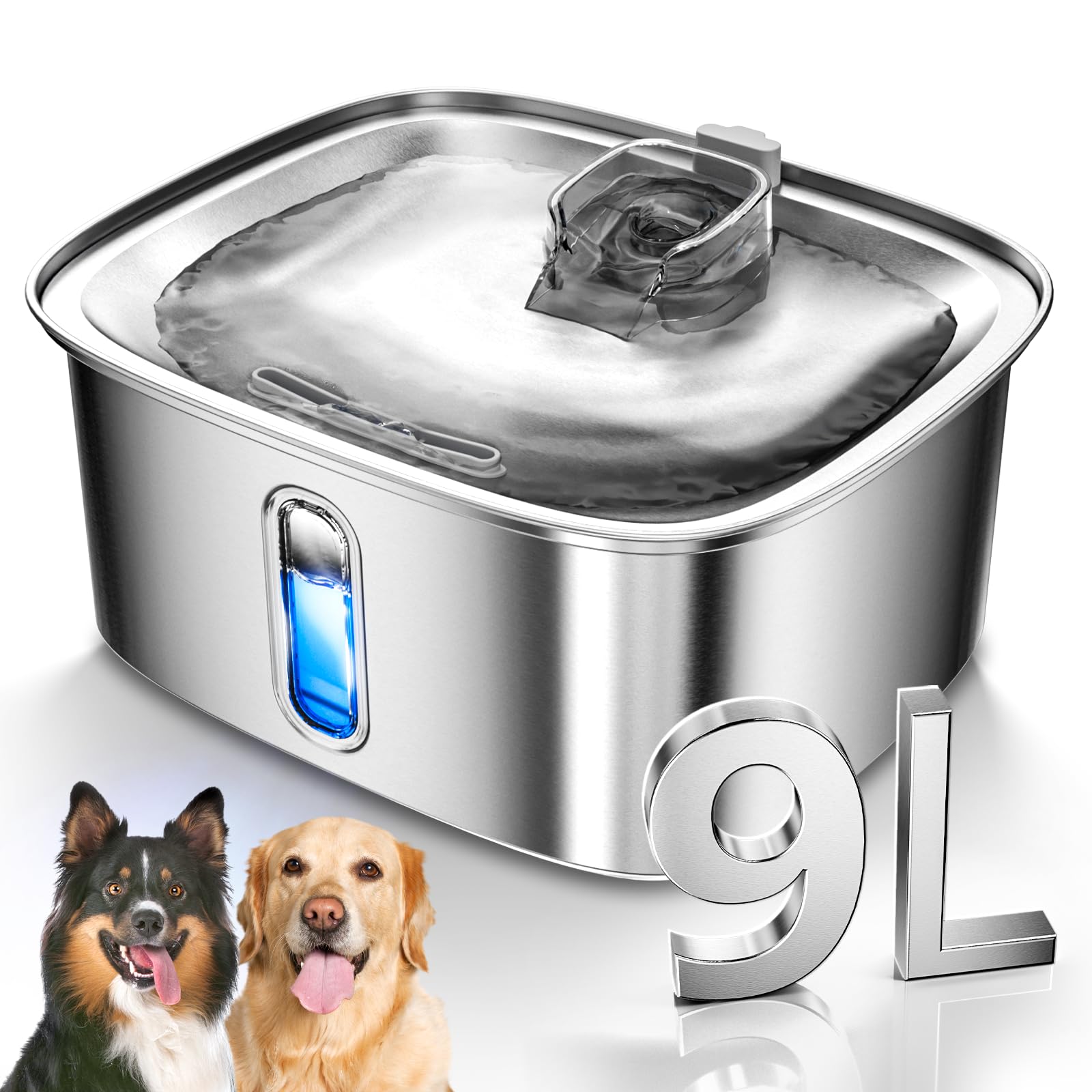 MAILOFY dog water fountain with 9L capacity for multi-pet homes.