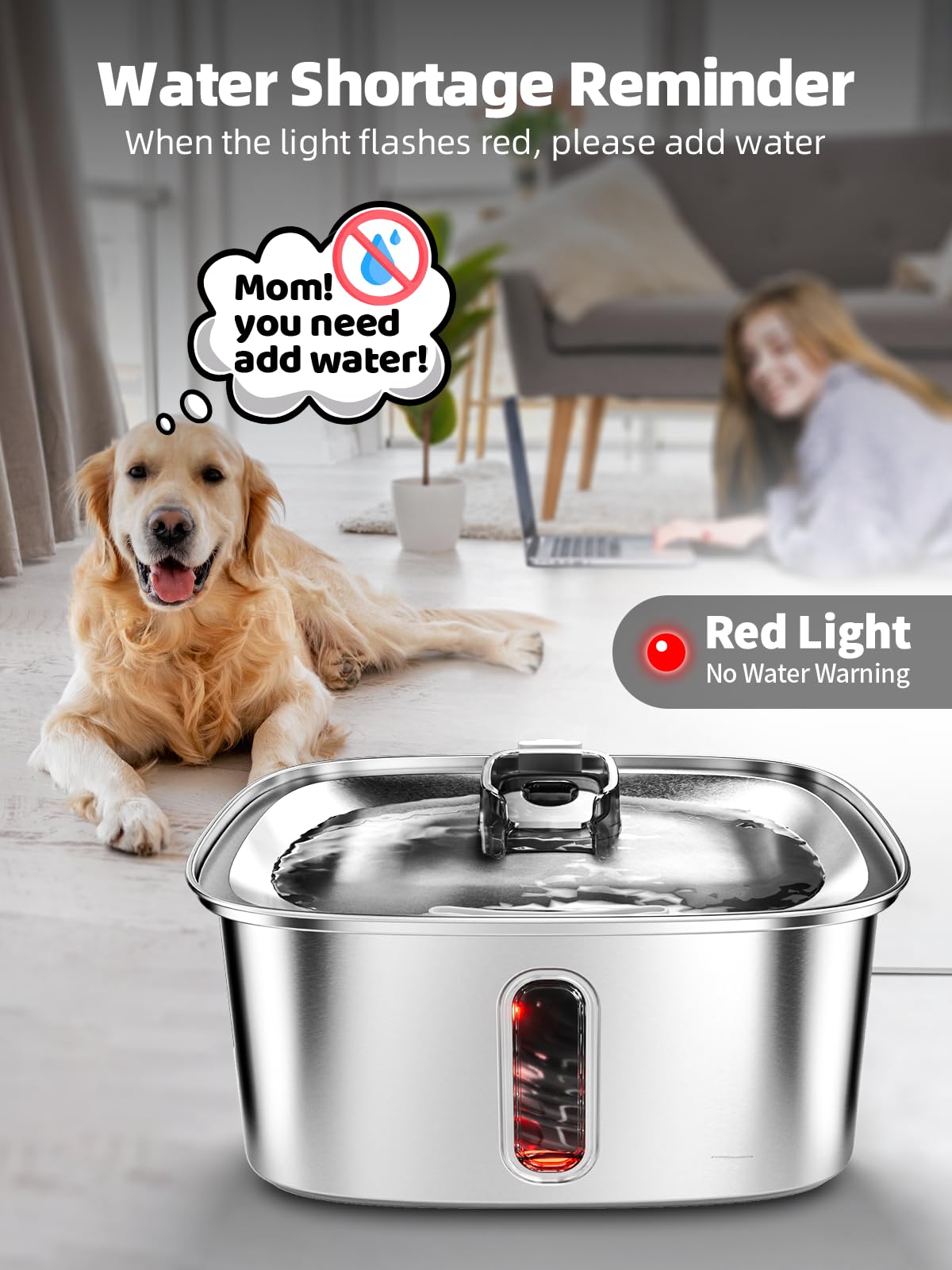MAILOFY dog drinking from fountain shows comfortable hydration for large breeds.
