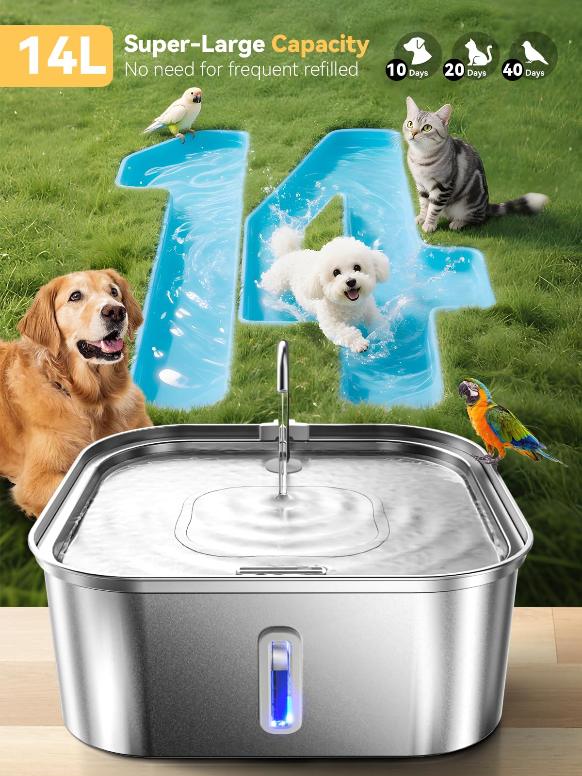 MAILOFY large dog water fountain square design maximizing capacity while saving space