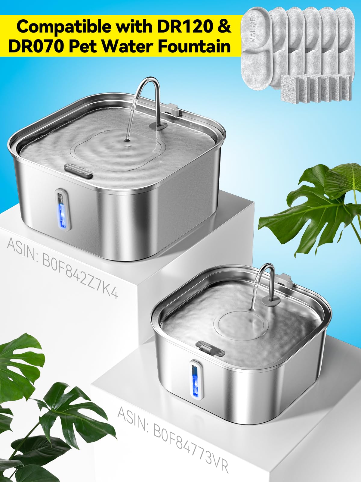 MAILOFY stainless-steel fountain closeup highlighting hygienic construction