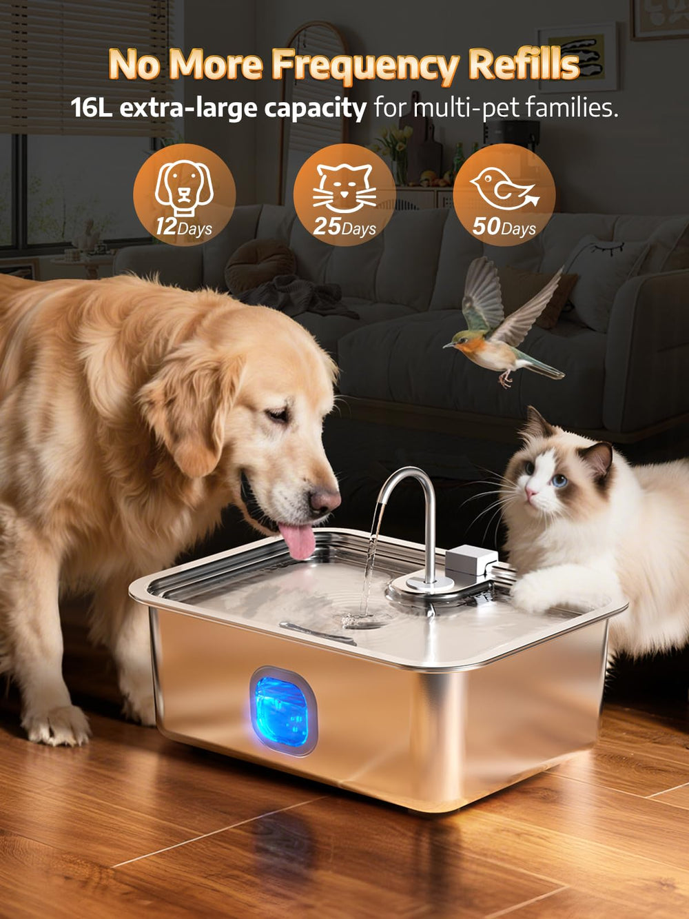 MAILOFY dog fountain with visible water window enables effortless hydration monitoring.