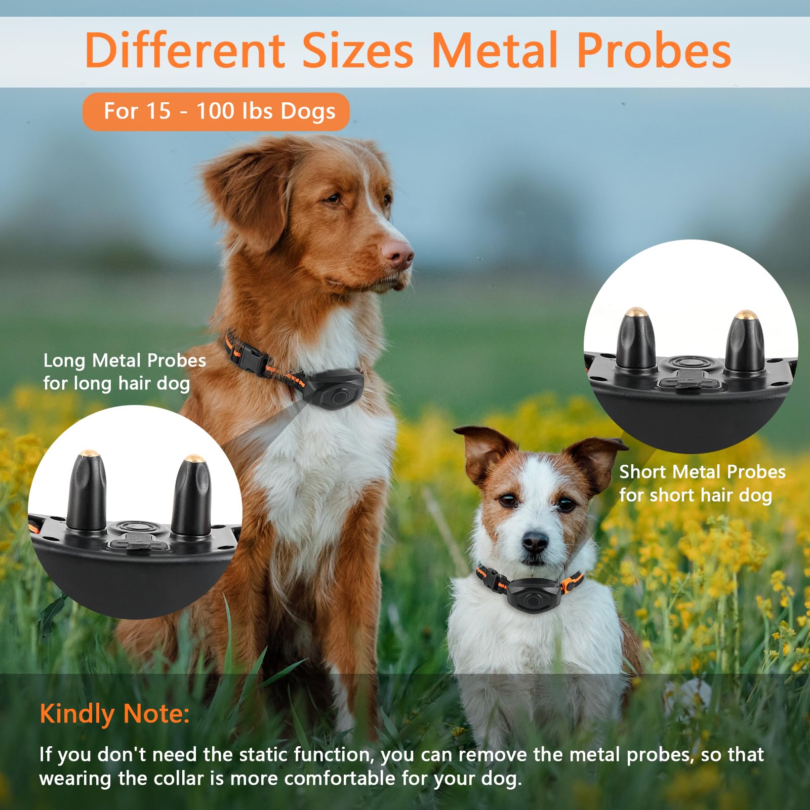 MAISOIE dog training collar probes selection shows adjustable sizes