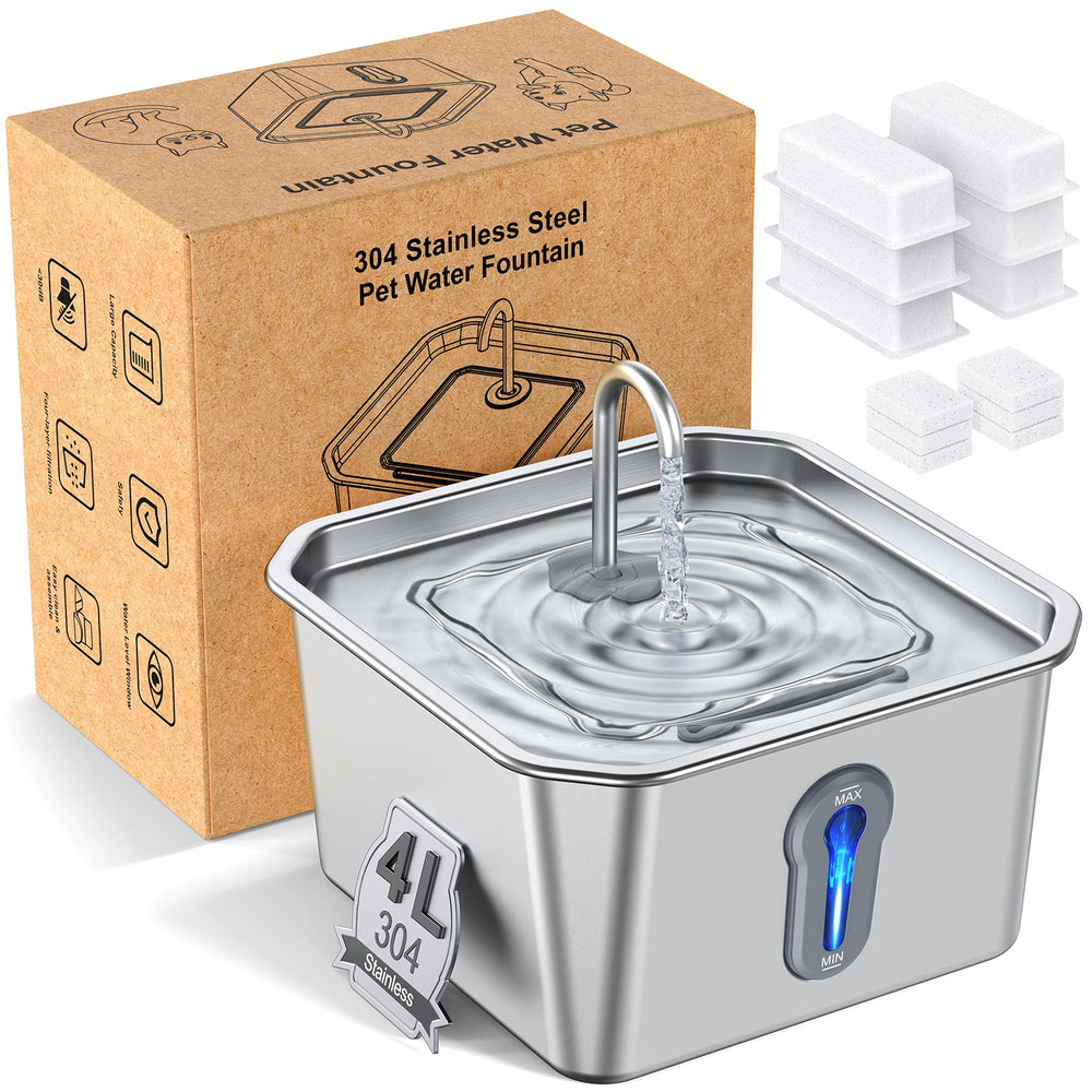 Maitmt stainless steel cat water fountain showing 4L capacity for extended hydration