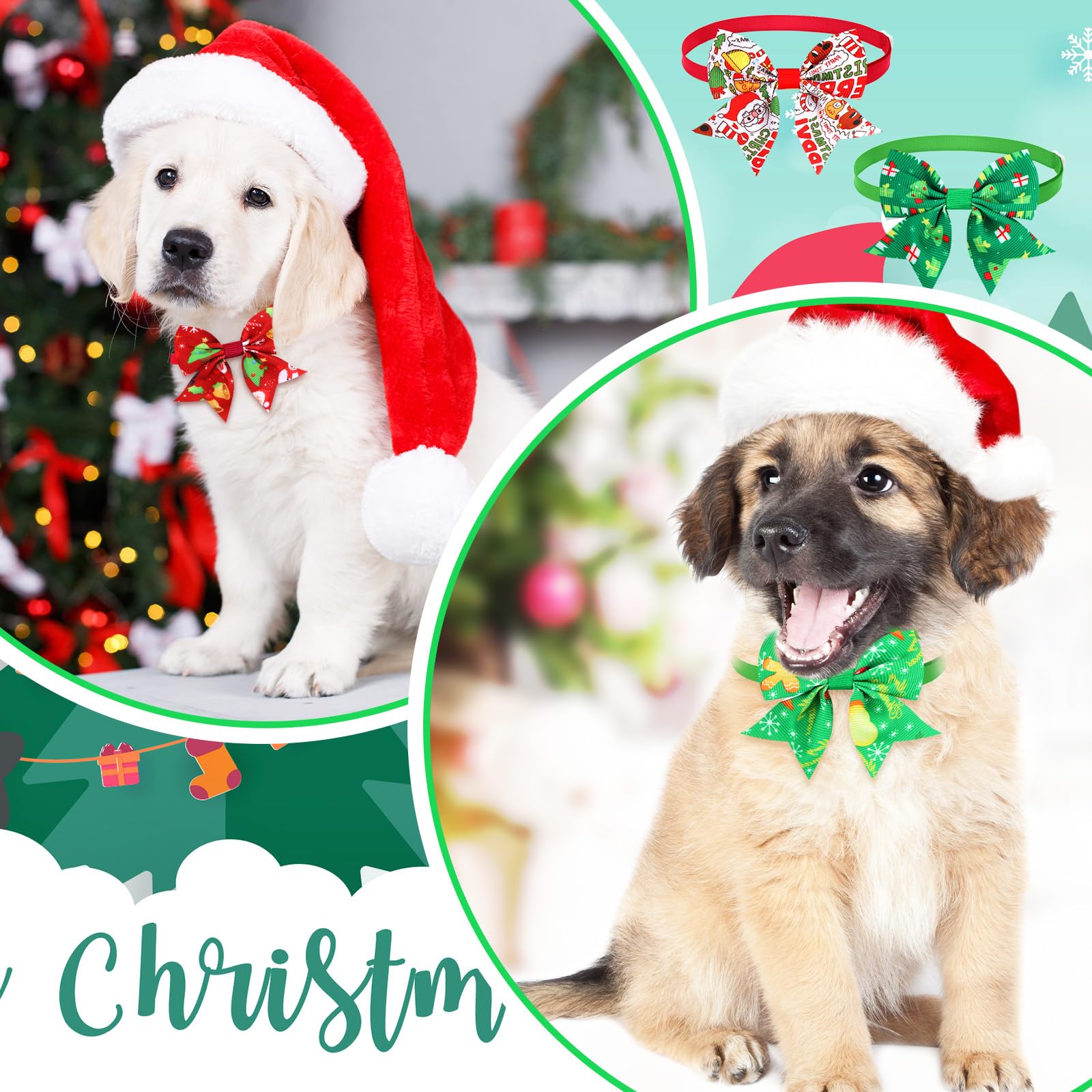 Maitys Christmas dog bow tree design enhances party outfits and pet photos.