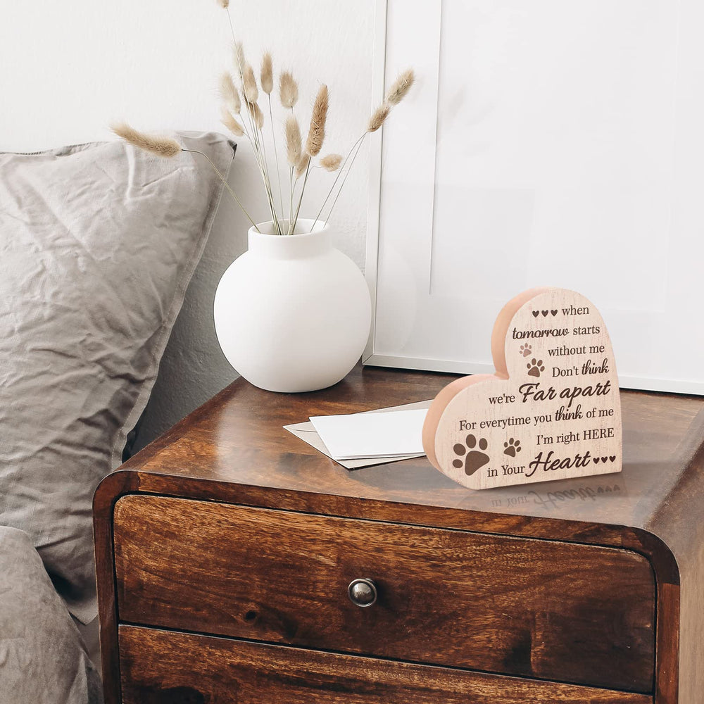 Maitys freestanding wooden sign sits securely on flat surfaces without tools.