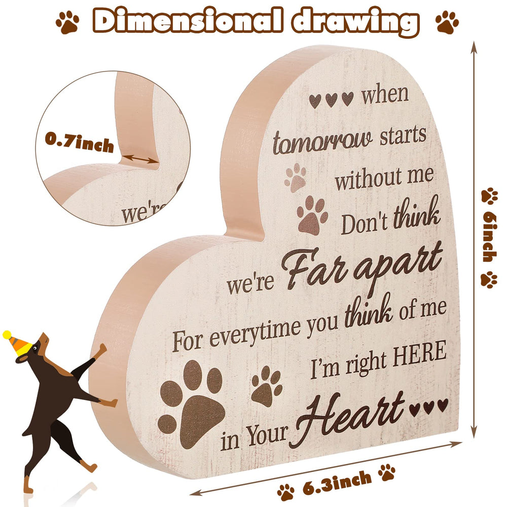 Maitys heart-shaped wood plaque with paw-print design for desk memorial.