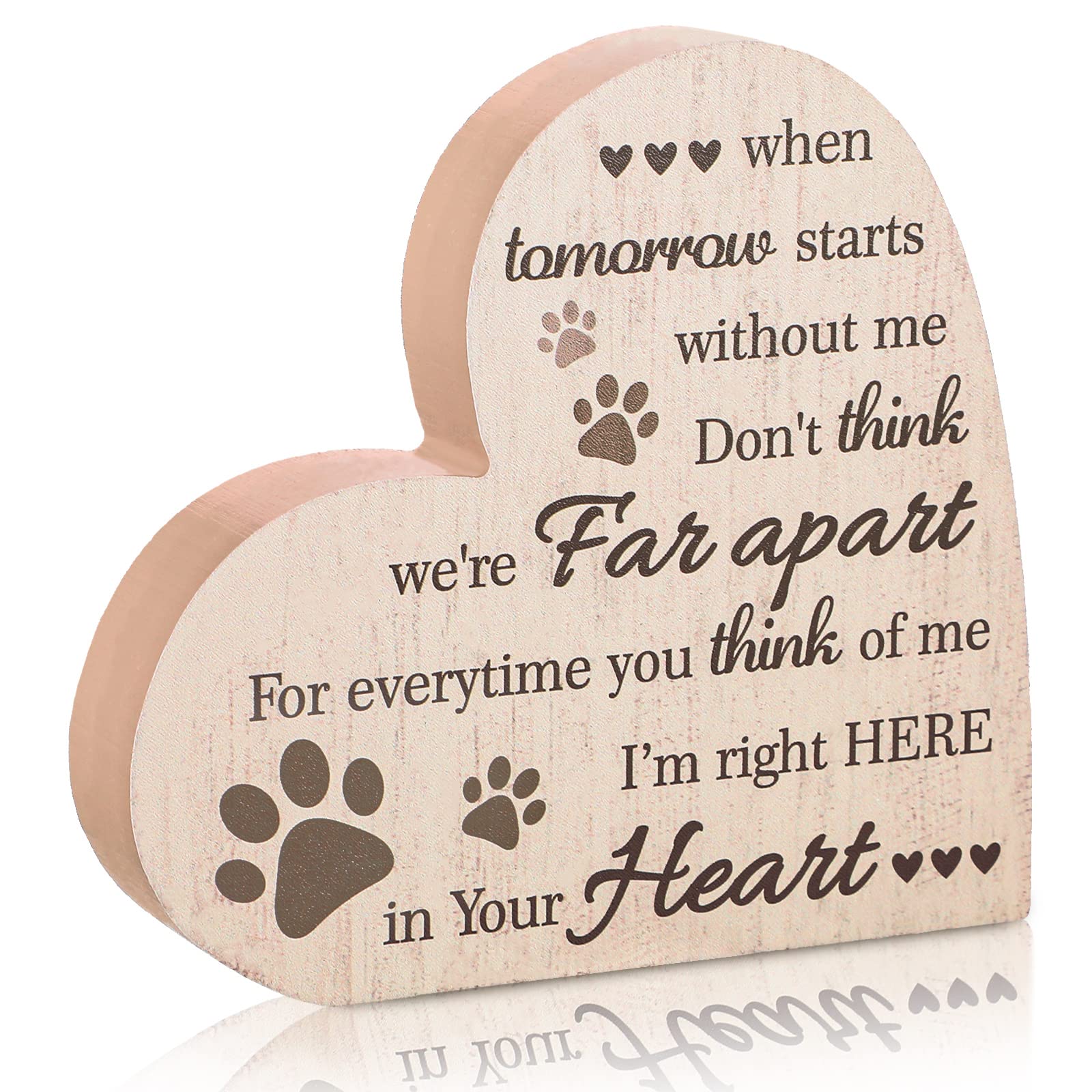 Maitys pet memorial heart-shaped wood sign with paw prints keeps memory alive.