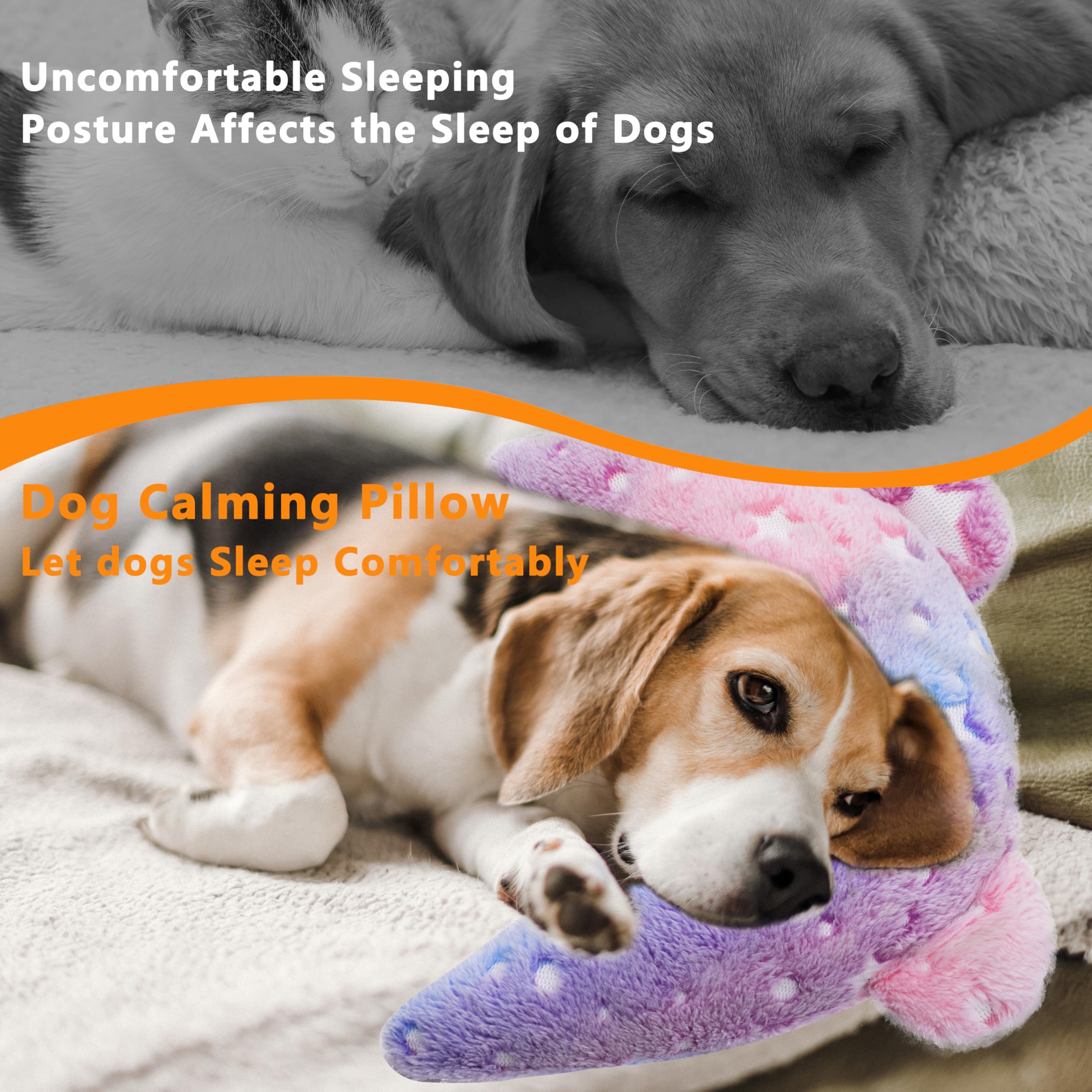 Maiiu calming pillow illustrated in a dog sleep scene for restful nights.