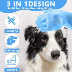 Maiiu pet grooming glove blue five-finger fit showing snug grip