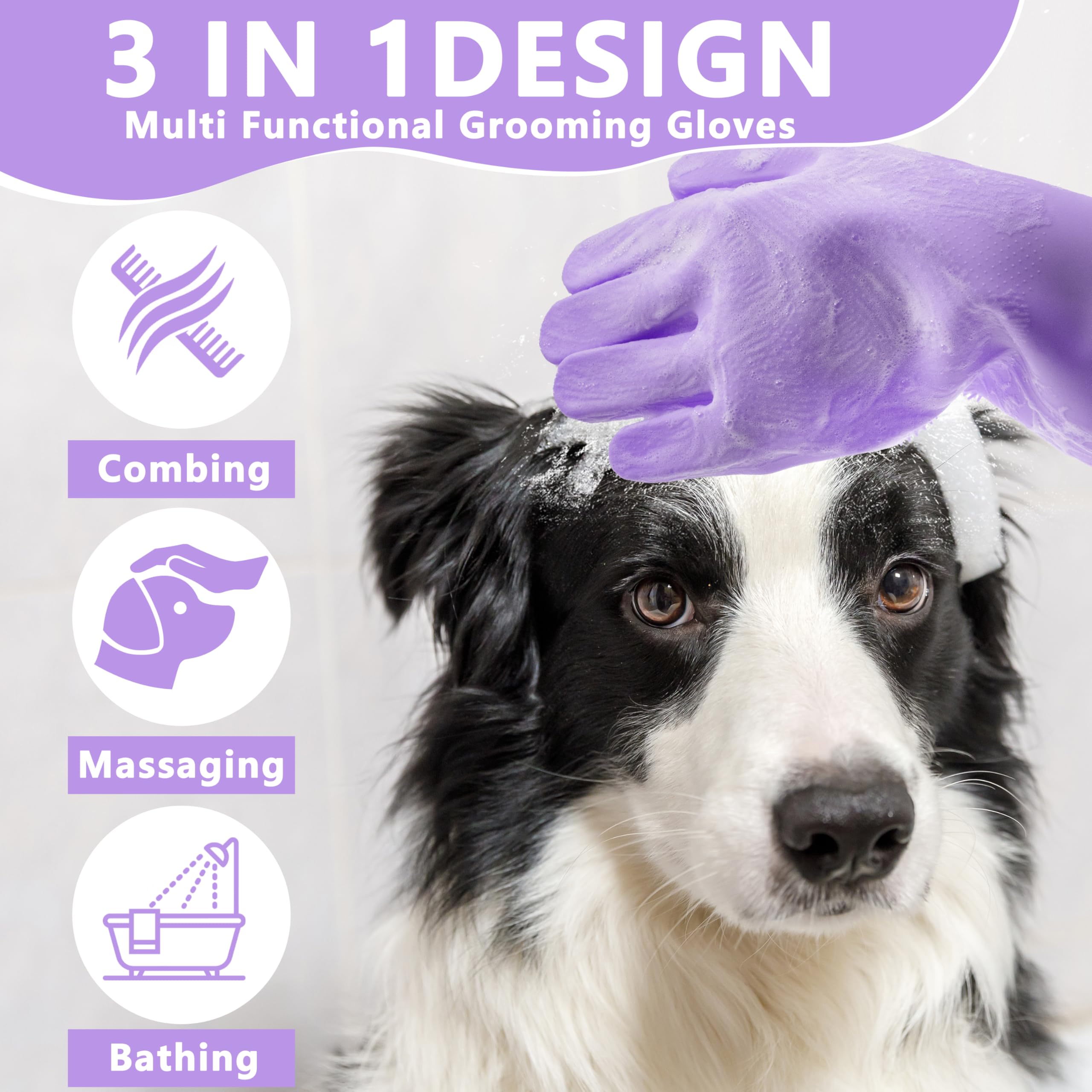 Maiiu pet grooming gloves five-finger design showing secure ergonomic fit