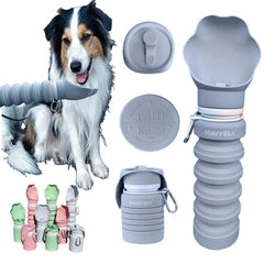MAIYELI dog water bottle collapsible body for easy, on-the-go hydration during walks.