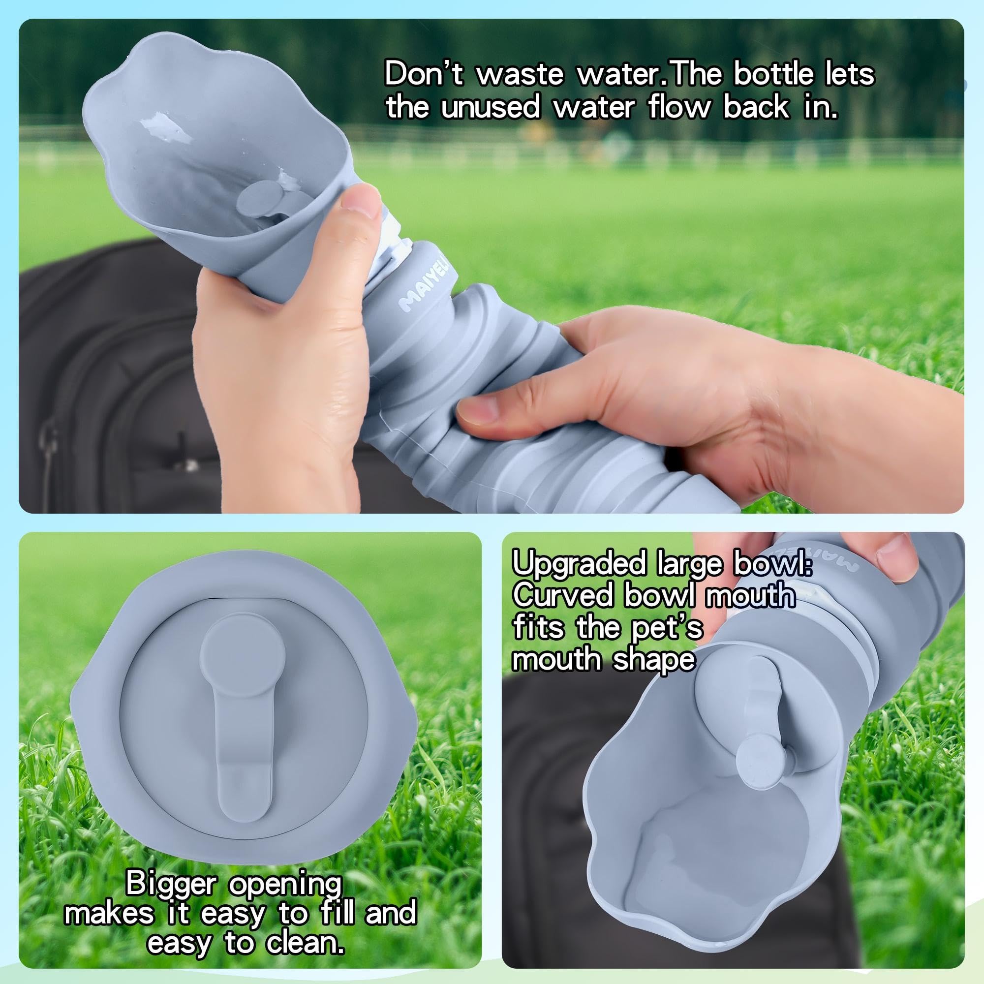 MAIYELI folding bowl design doubles as water tray for convenient feeding.