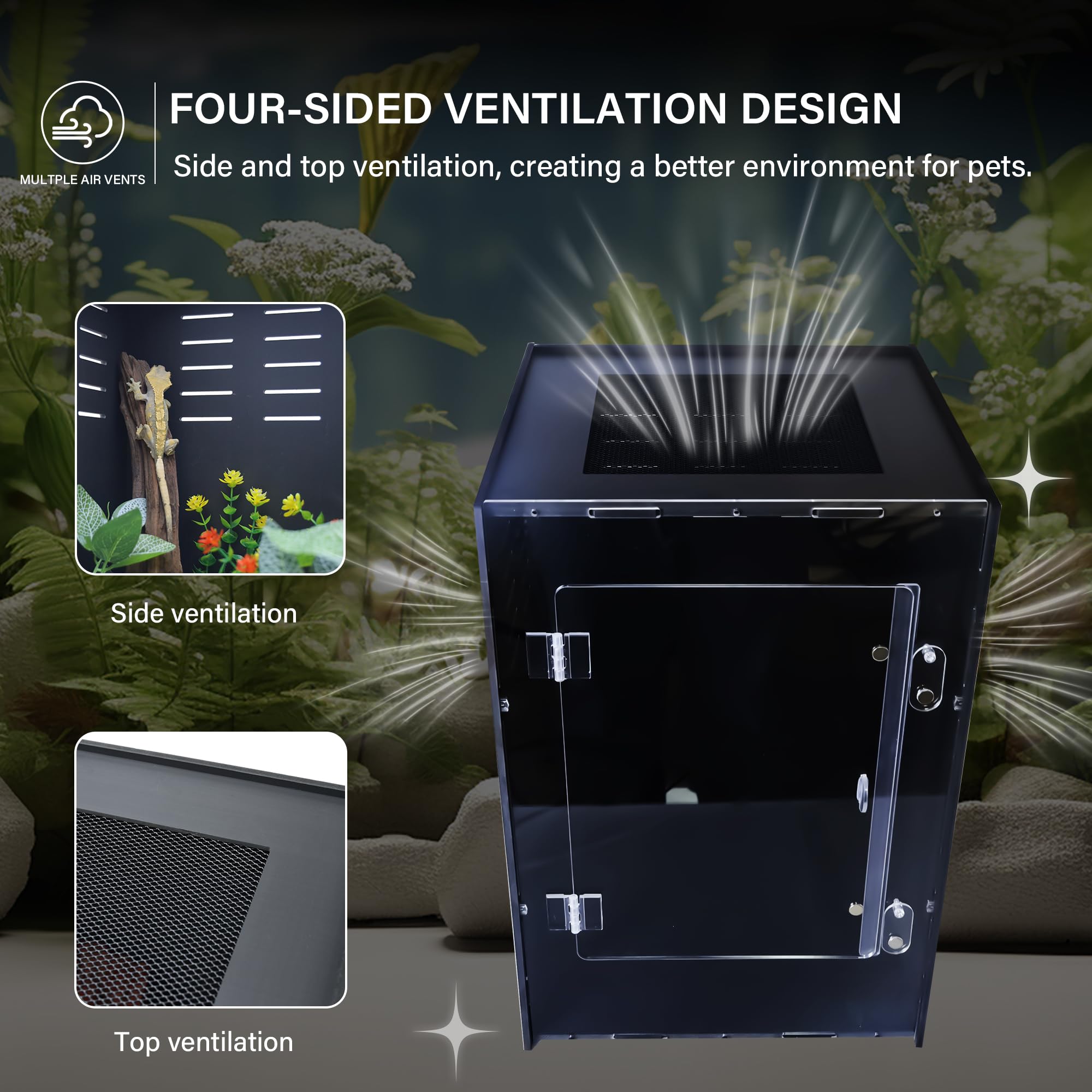 maiyuolg reptile enclosure top view highlights sturdy acrylic construction and airflow consideration