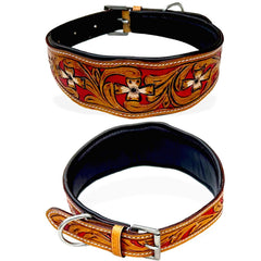 Majestic Ally leather dog collar closeup shows hand-tooled detail and durable leather for comfortable wear