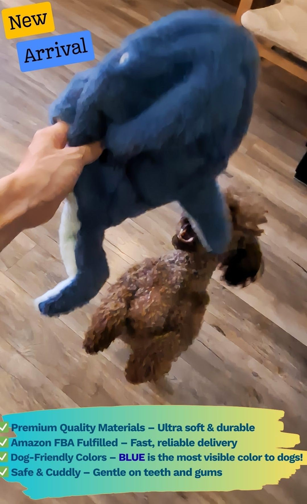 Majestic Pals crinkle dog toy tail-squeaker blue enhances fetch and chewing rhythm