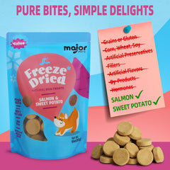 MAJOR PETS Salmon omega-3 coats shine—closeup on glossy fur.