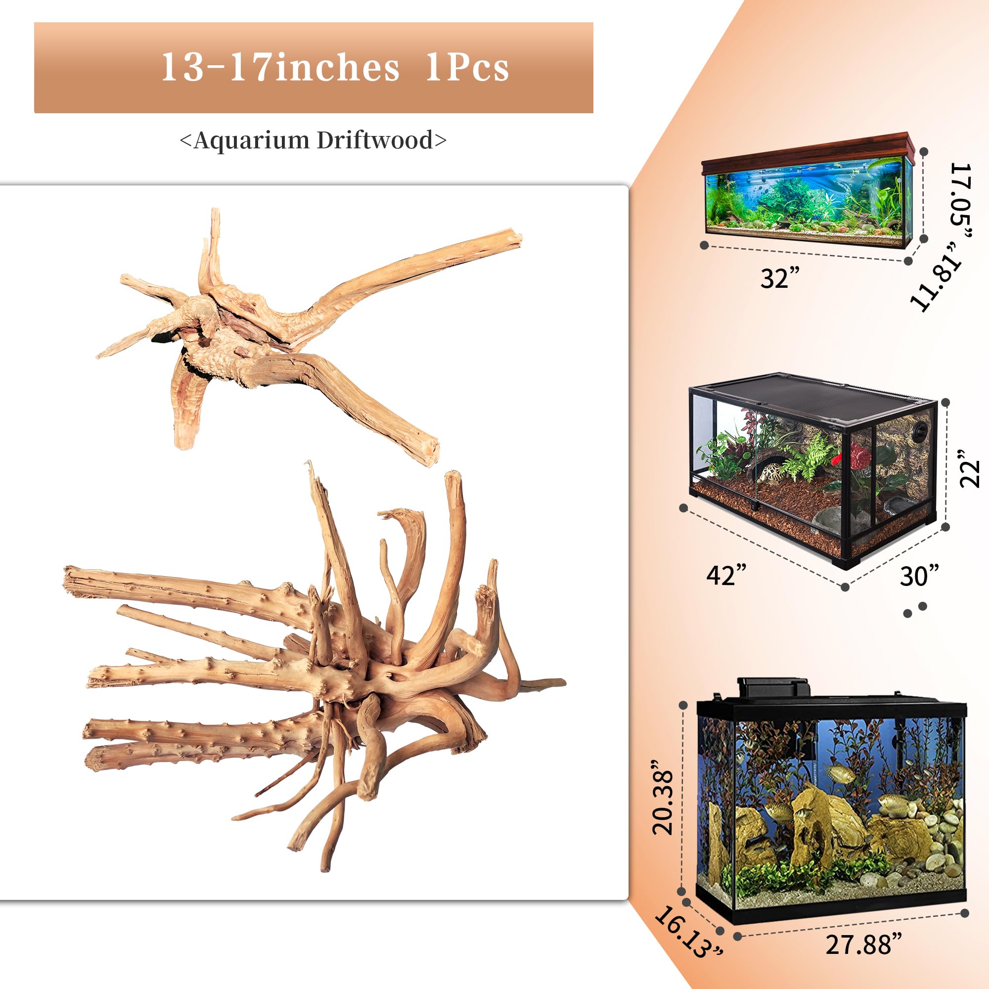 majoywoo driftwood aquarium decor 13-17 inches adds authentic texture and hideouts
