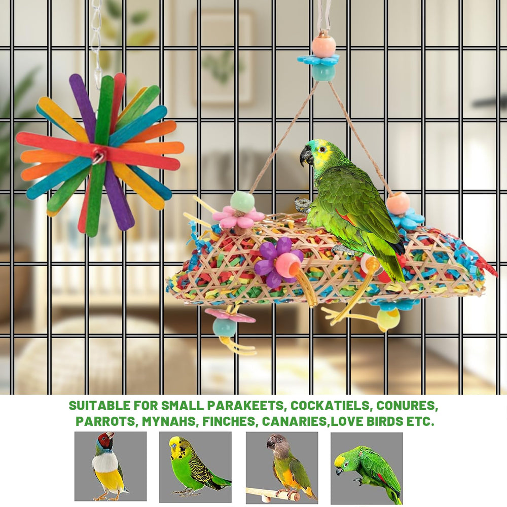 MAJUSTA cage-decor bird toys brighten cages with vibrant, easy-to-hang entertainment.