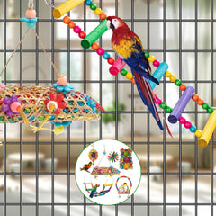 MAJUSTA colorful chewing toys encourage safe chewing and play for parrots.