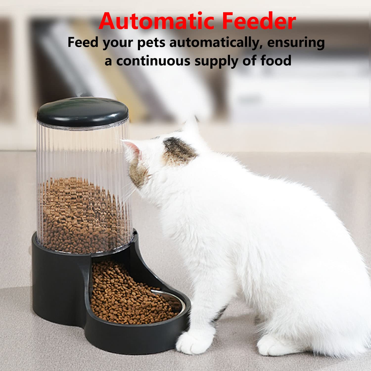 Makikuser automatic cat feeder visible bottle allows quick food level checks.
