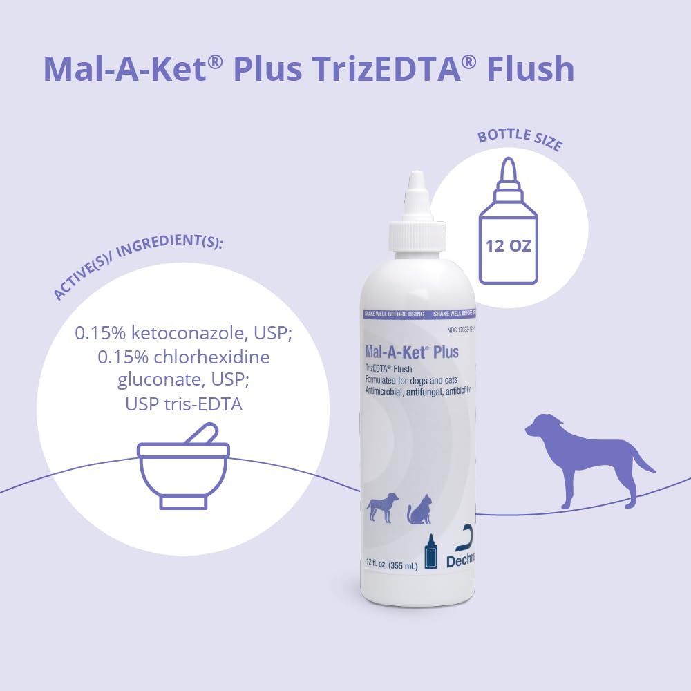 Mal-A-Ket Plus TrizEDTA Flush USA-made label signals quality and pet skincare.