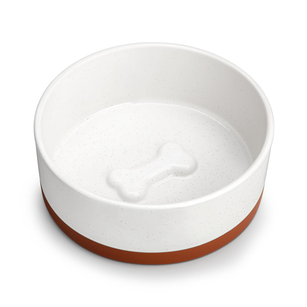 MALACASA dog bowl top view shows 3.5 cup capacity for medium dogs, durable ceramic.