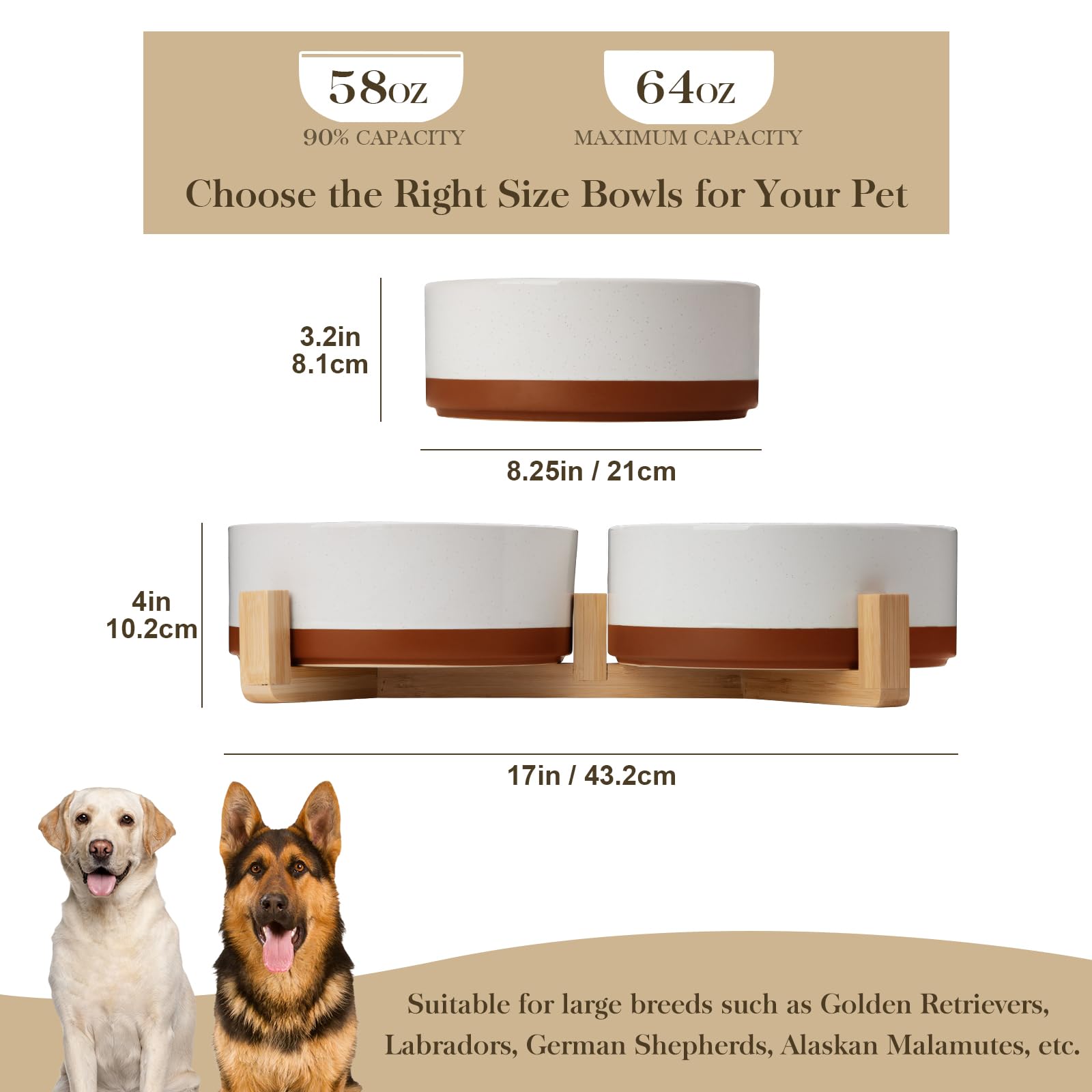 MALACASA large bowl inside wooden stand for larger dogs feeding ease