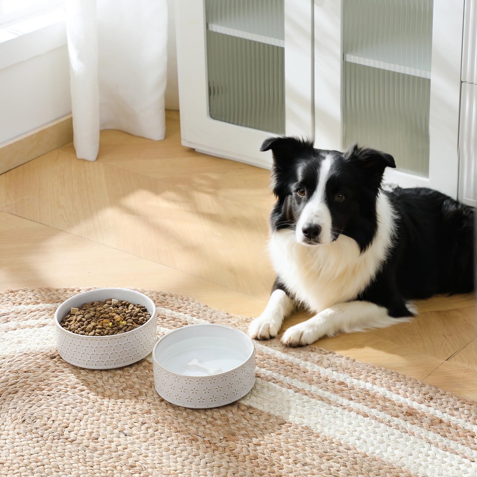 MALACASA Lydia dog bowl bottom bone-decor adds playful charm