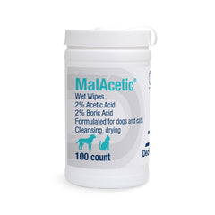 MalAcetic Wet Wipes pack close-up highlighting medicated formula for soothing hot spots on pets.