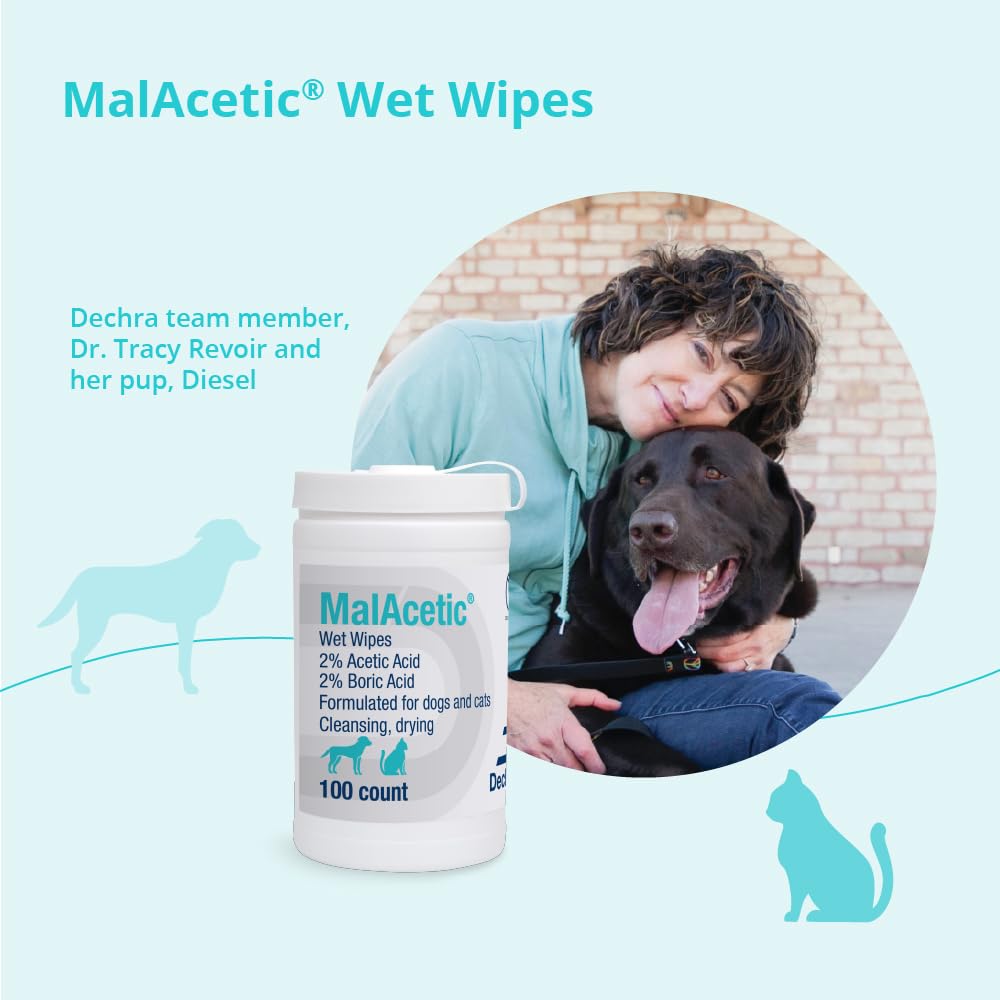 MalAcetic Wet Wipes resealable pack emphasizing convenience during grooming and travel.