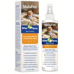 MalaFox Bitter Apple Spray bottle demonstrating non-toxic deterrent for pets