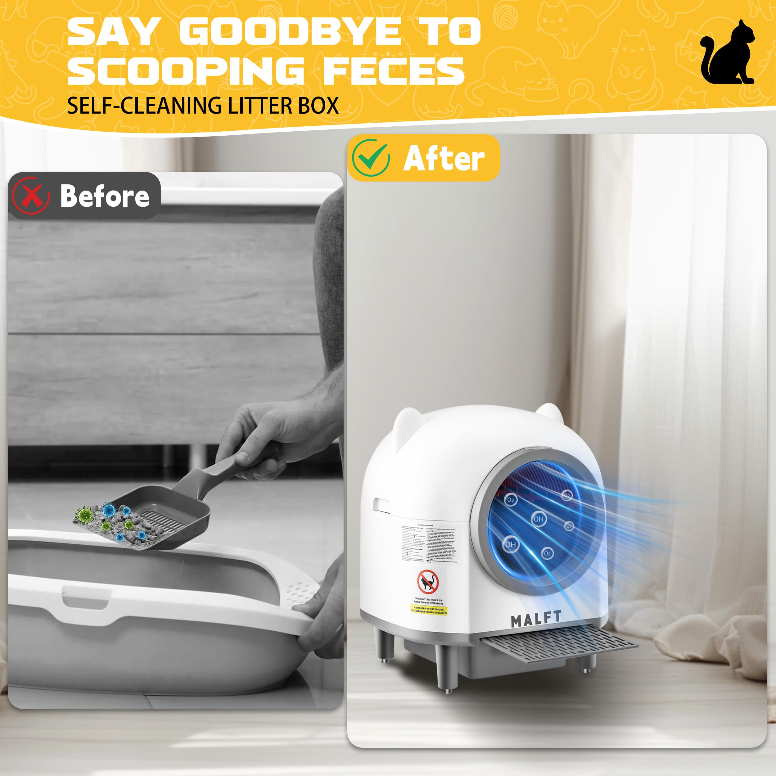 MALFT anti-pinch safety system image emphasizes safe operation for pets.