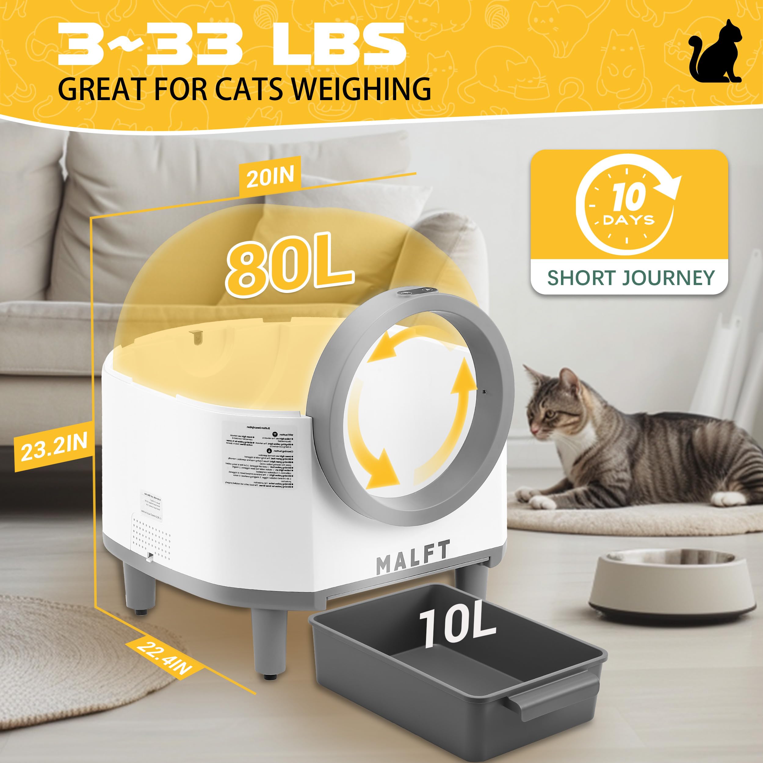MALFT night mode litter box shown with soft illumination for evening use.