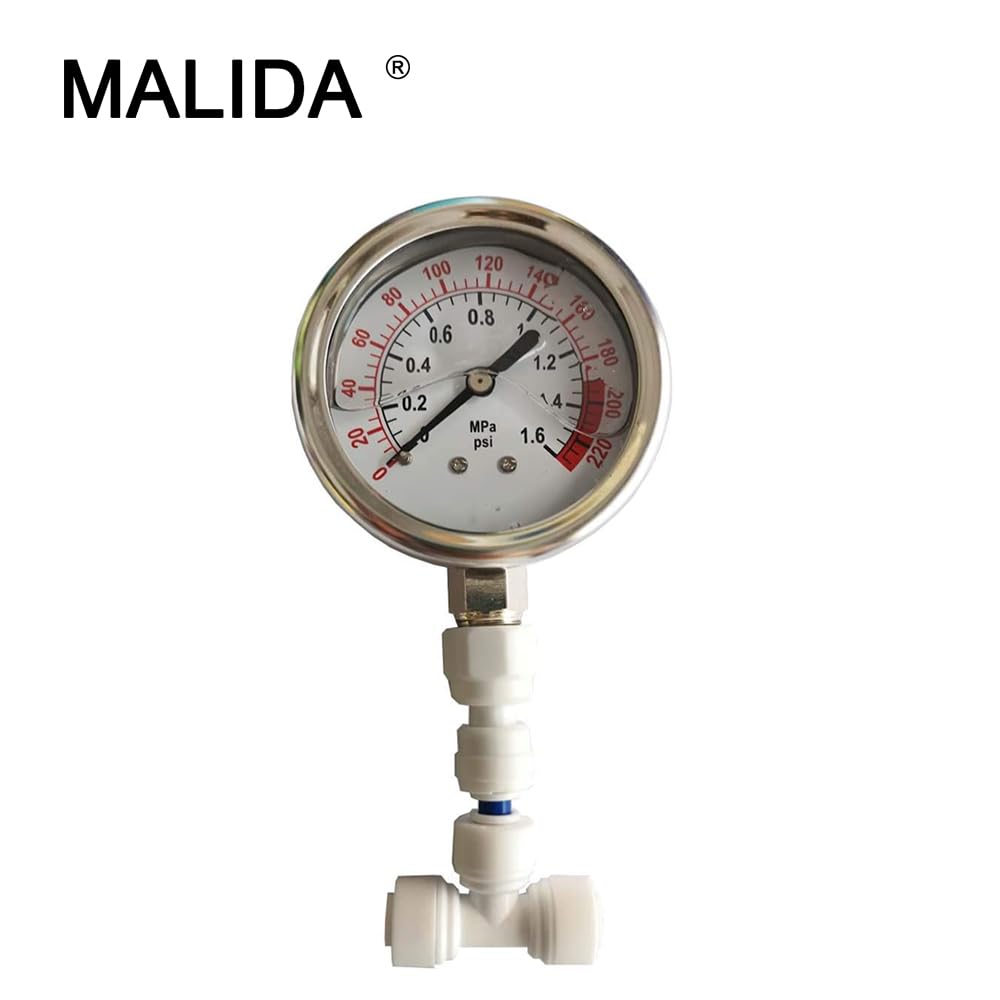 Malida stainless water pressure gauge used in RO systems for reliable readings