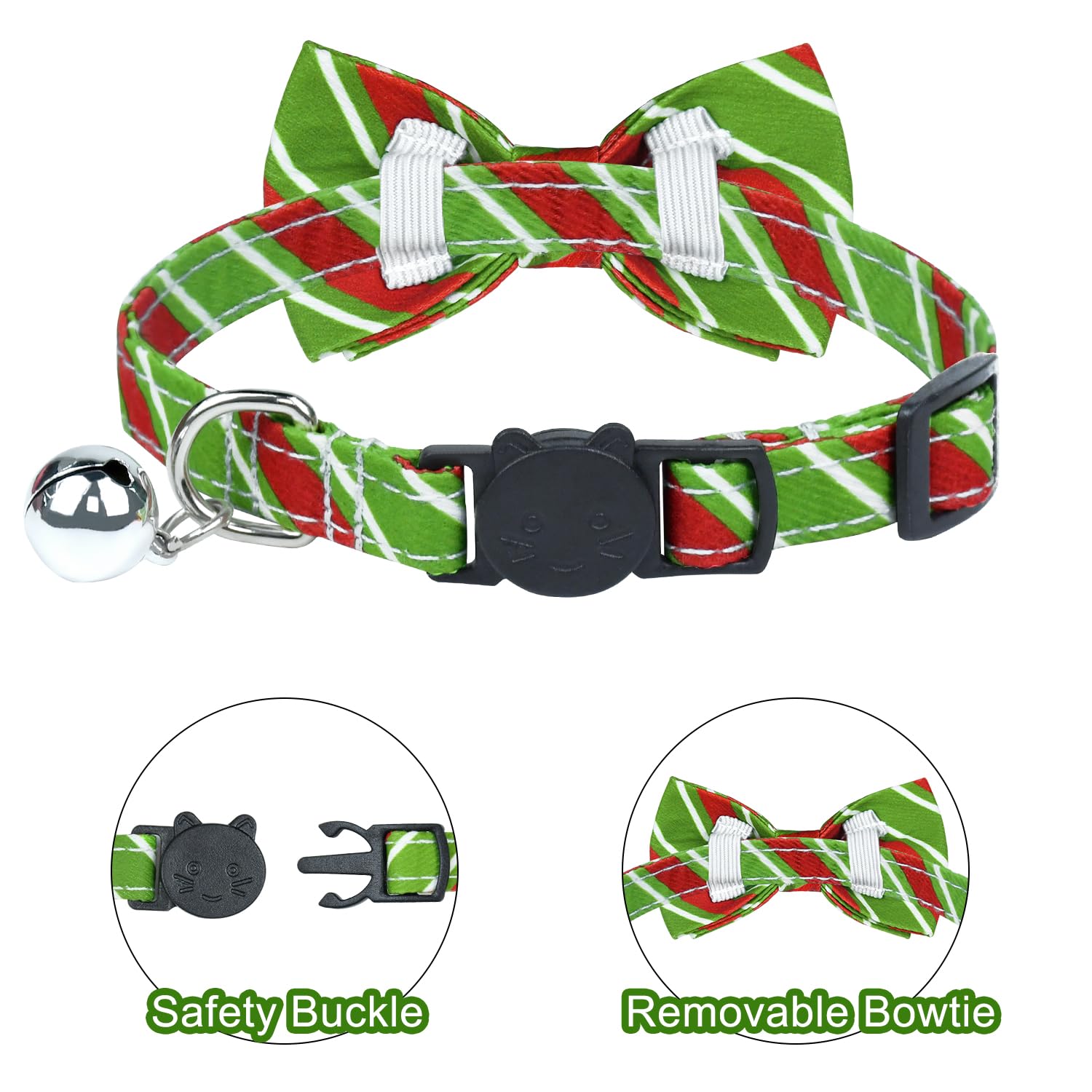 Malier cat collar closeup shows removable bow tie for versatile styling