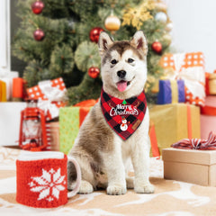 Malier Christmas dog bandana green plaid on neck with holiday style.