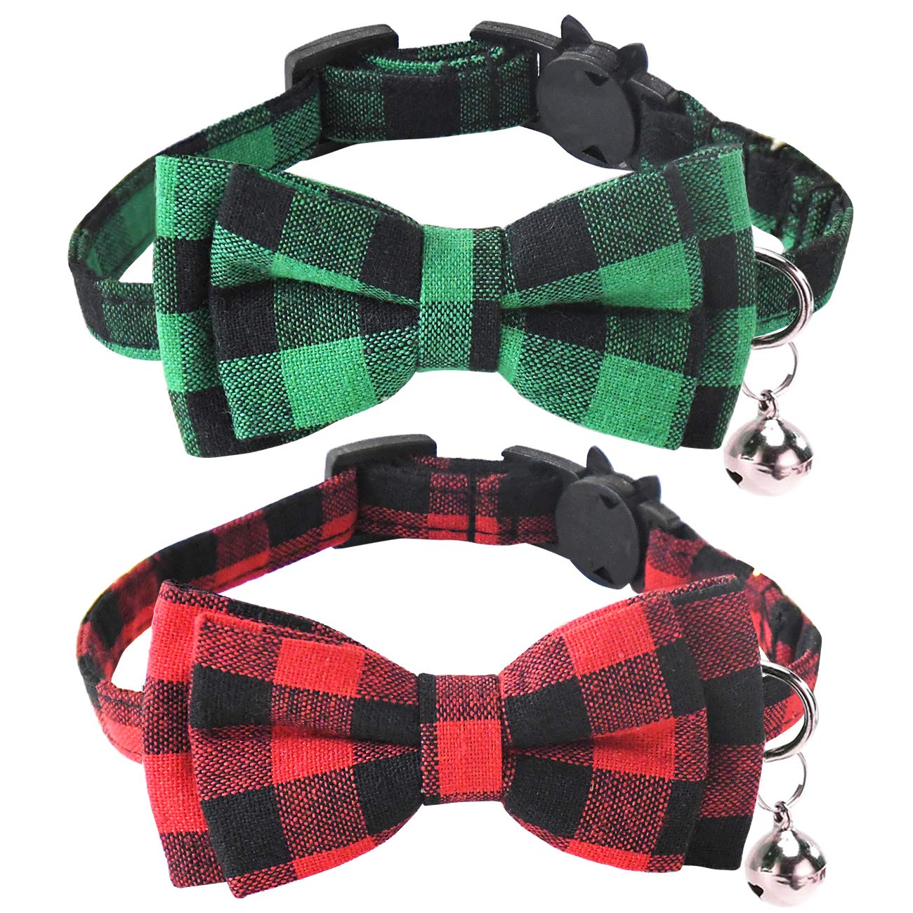 Malier Christmas cat collar with red-green plaid bow tie for festive photos