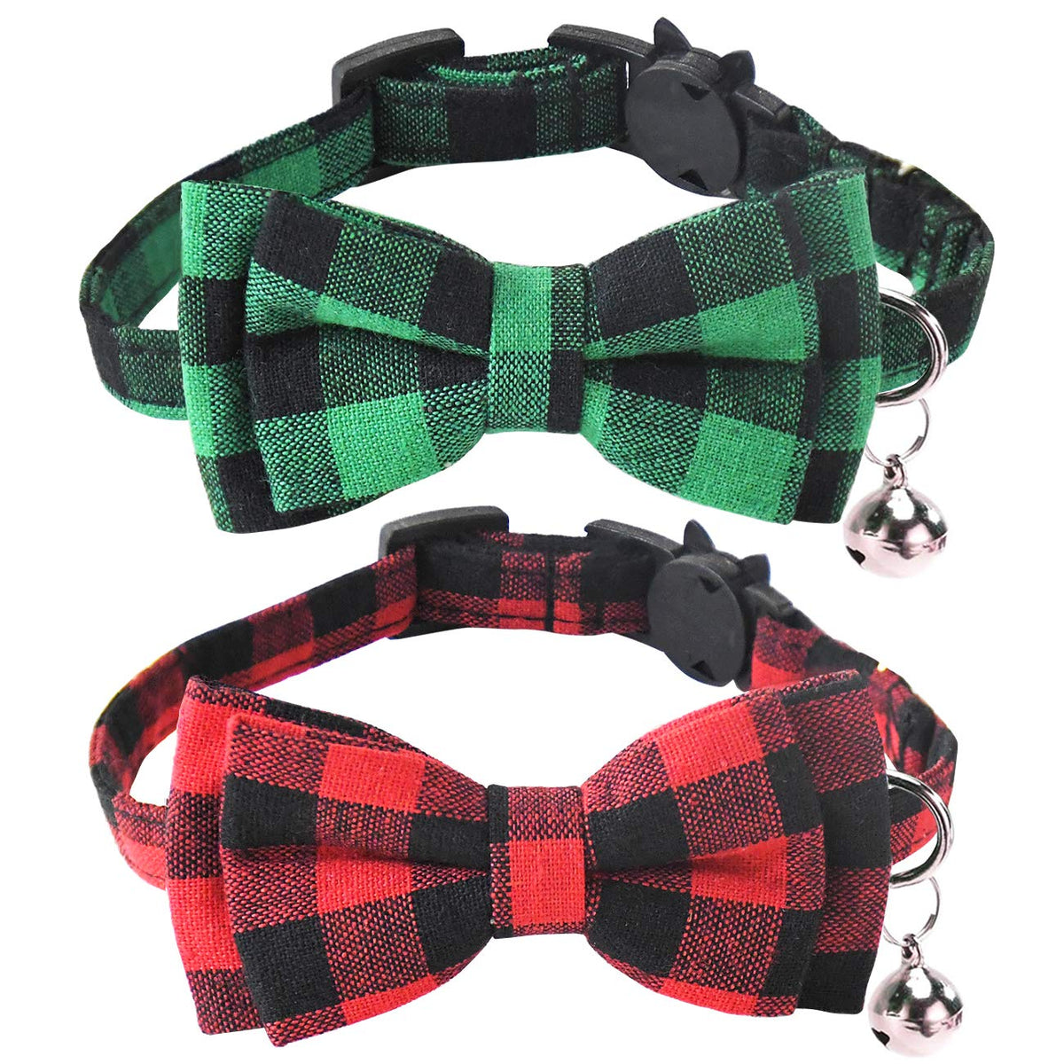 Malier Christmas cat collar with red-green plaid bow tie for festive photos