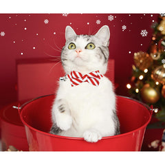 Malier Christmas cat collar in green stripe with removable bow and bell