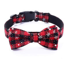 Malier Christmas dog collar with bow tie and snowflake pattern for festive styling.