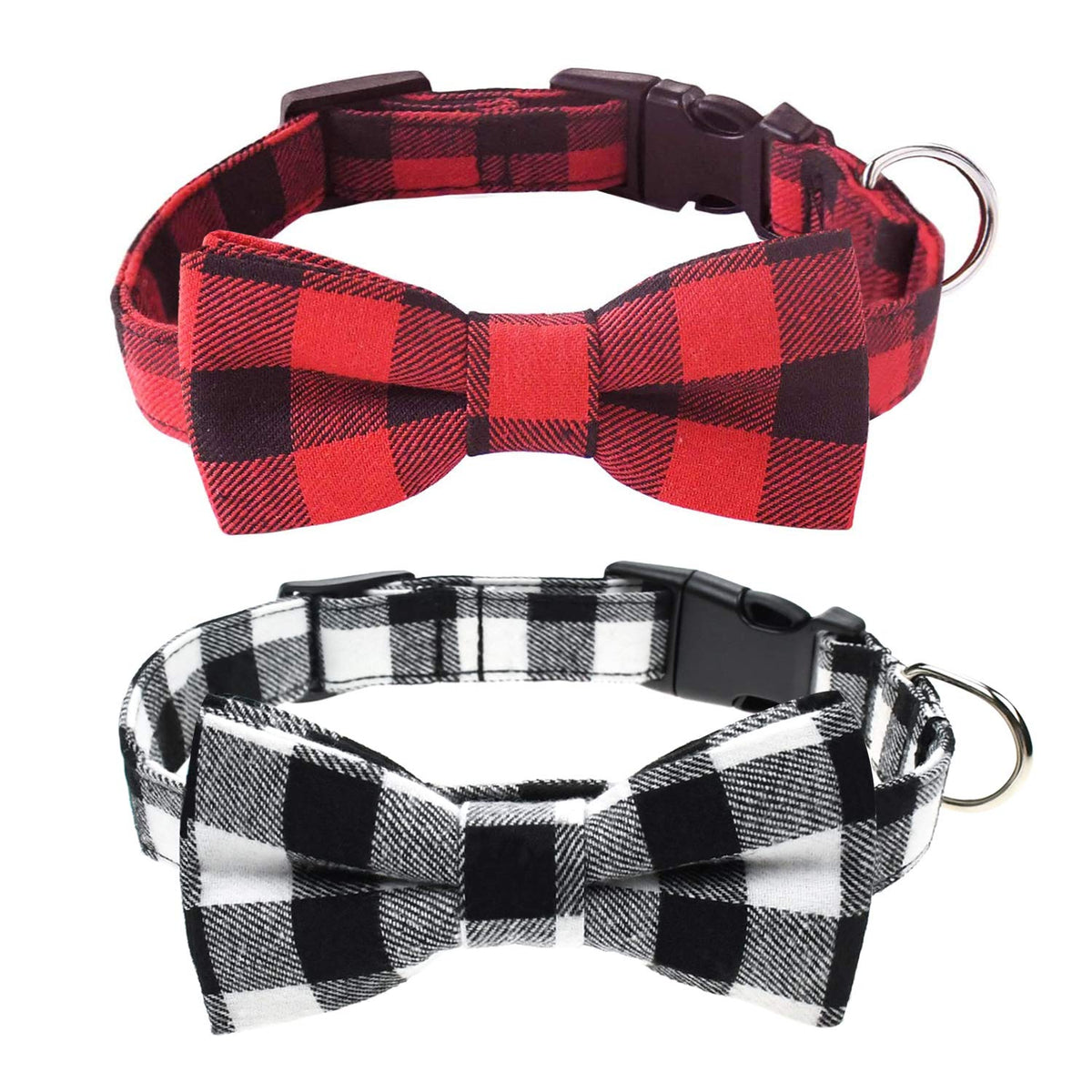 Malier Christmas dog collar with bow red plaid on a small dog for festive photos