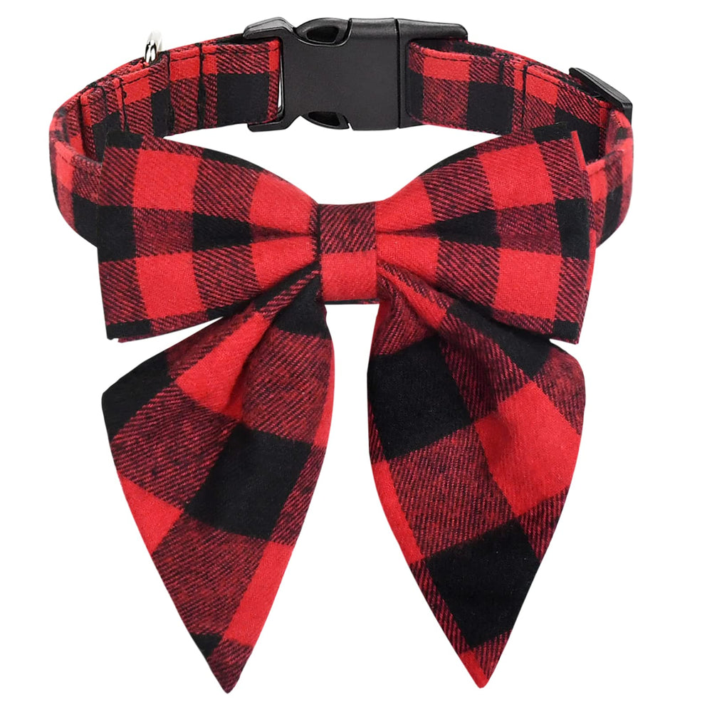 Malier Christmas dog collar with bow-tie front view shows festive style and secure fit.