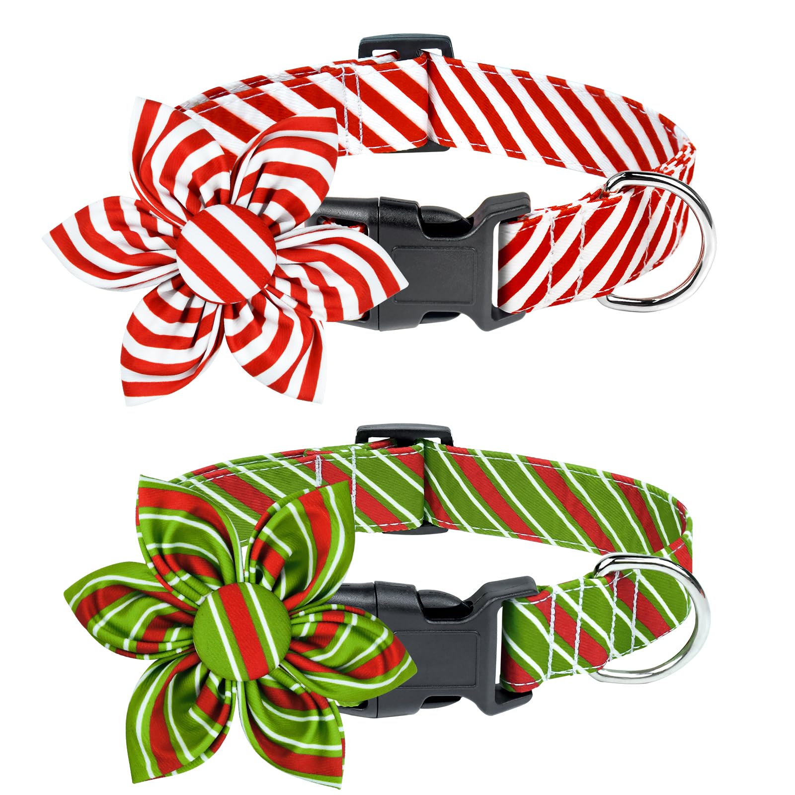 Malier Christmas dog collar with flower and red buckle for festive walks