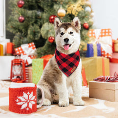 Malier Christmas plaid bandana large on pet for comfortable holiday wear.